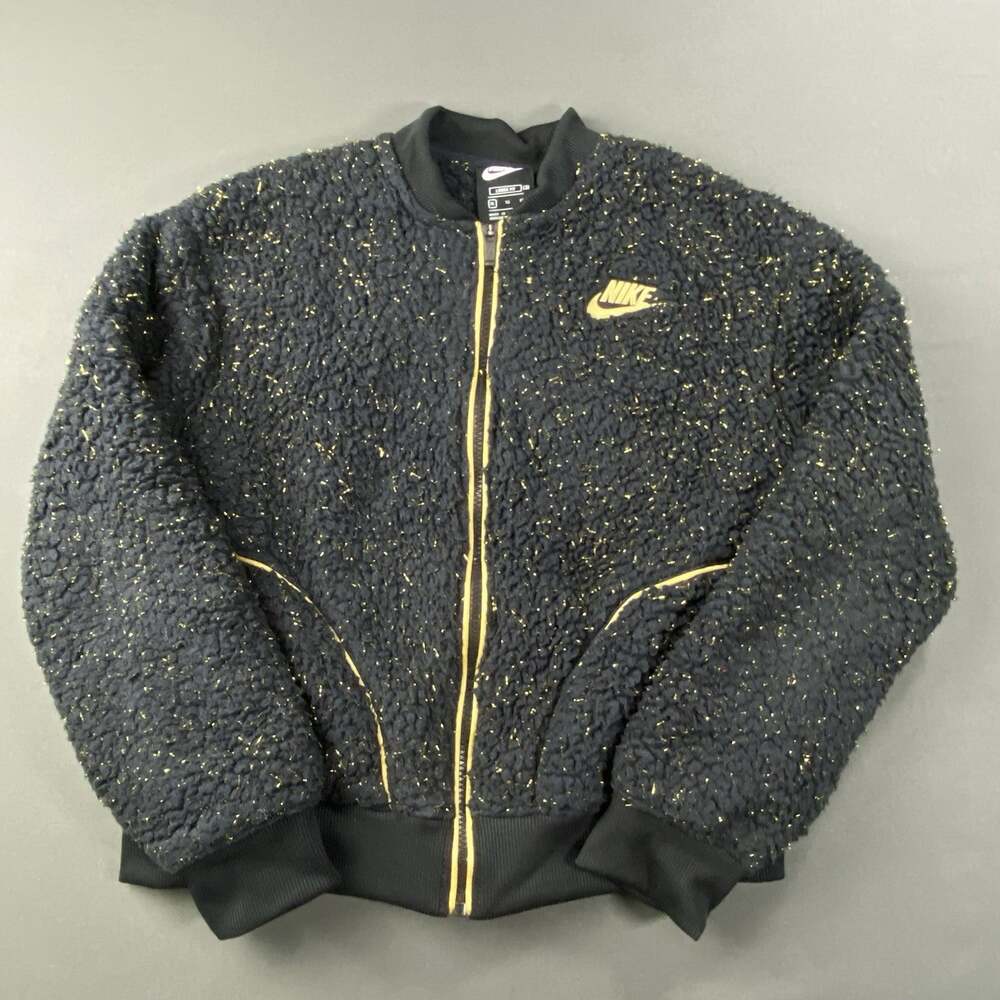 Nike Kids' Girls Full-Zip Sherpa Jacket Black/Rose Gold SZ XL Loose